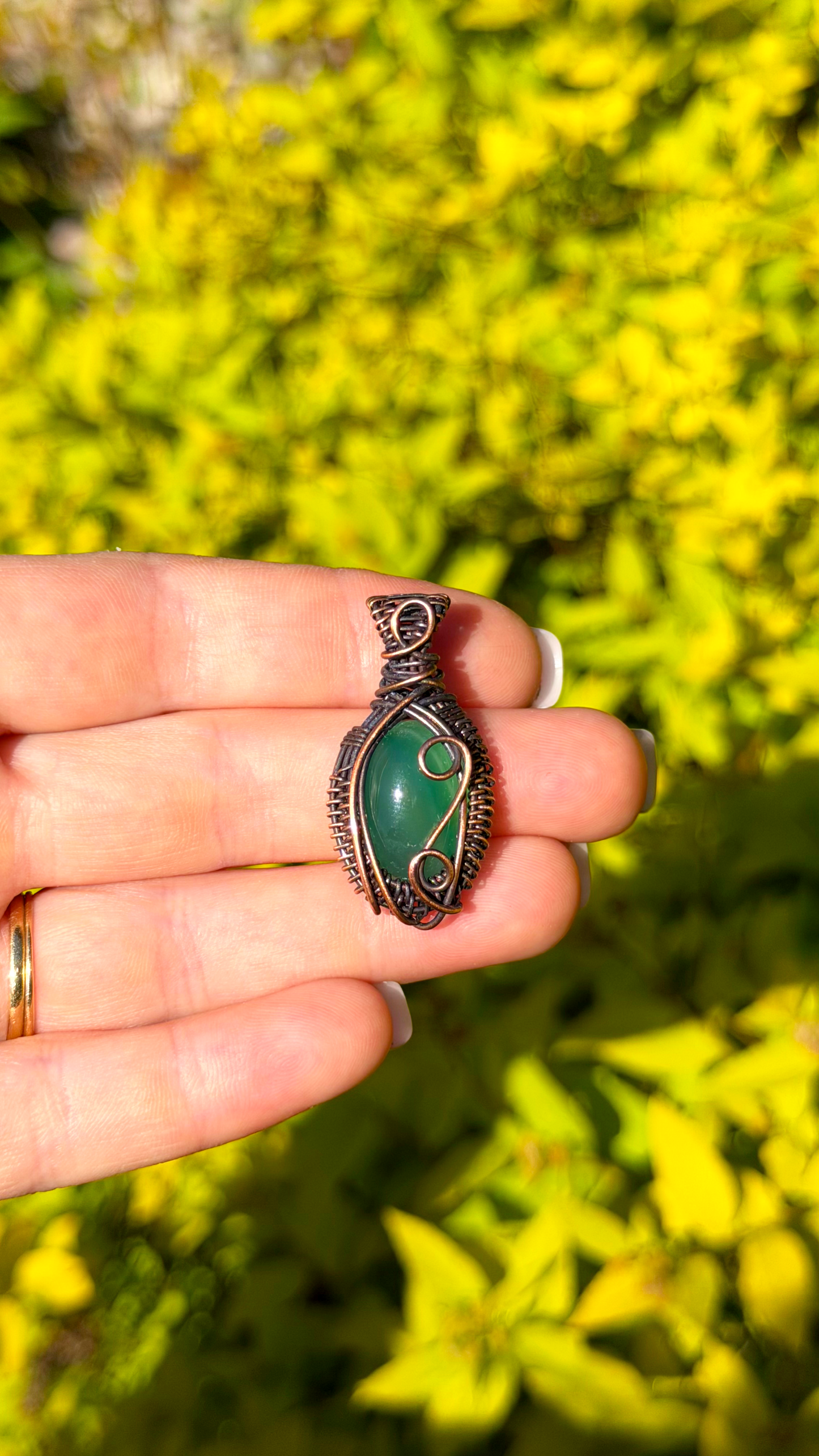 Mini Green Banded Agate Crystal Copper Pendant