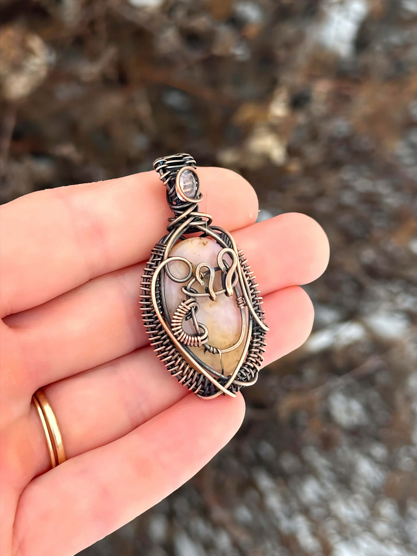 Coffee Brew Polychrome Jasper & Opal Accent Crystal Copper Pendant