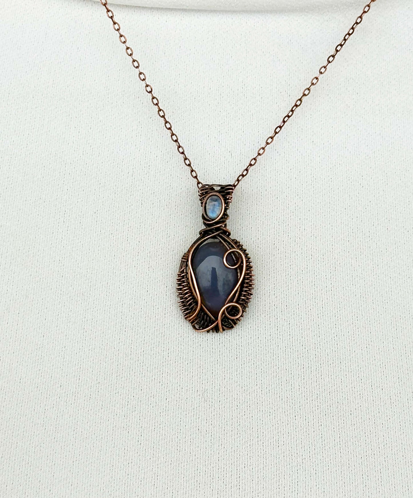 Mini Grey Agate & Rainbow Moonstone Accent Crystal Copper Pendant