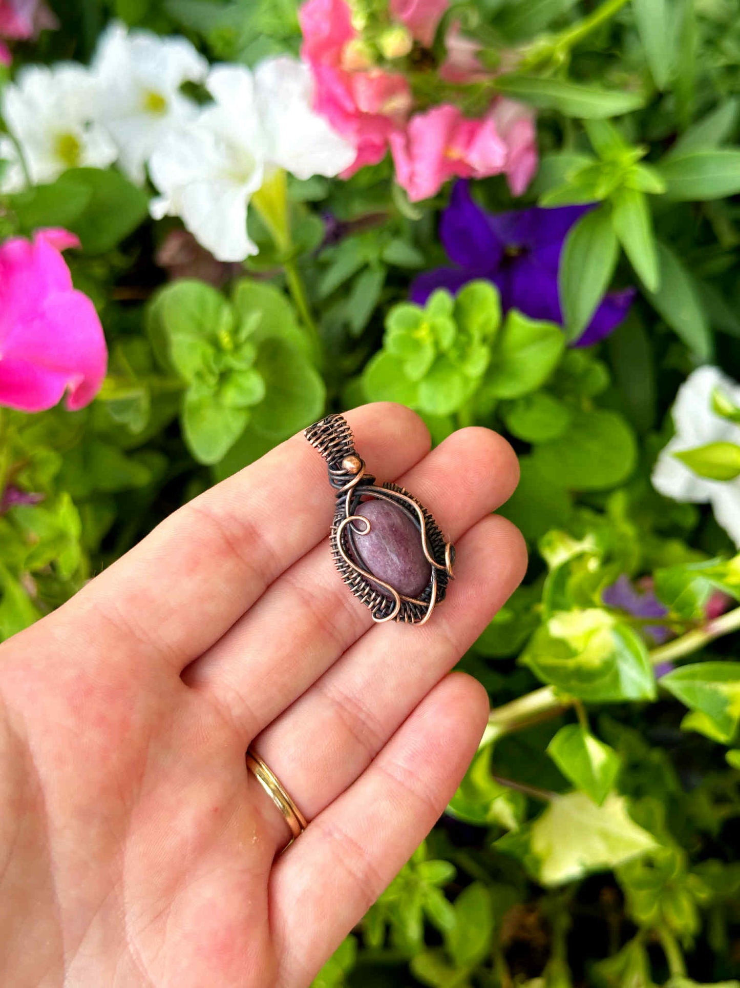 Mini Lepidolite Crystal Copper Pendant