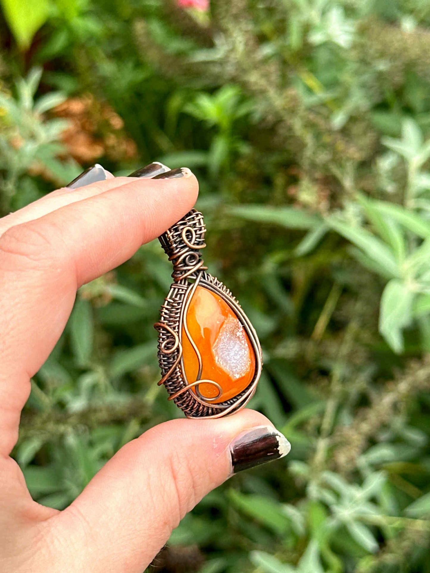 Orange Druzy Crystal Copper Pendant