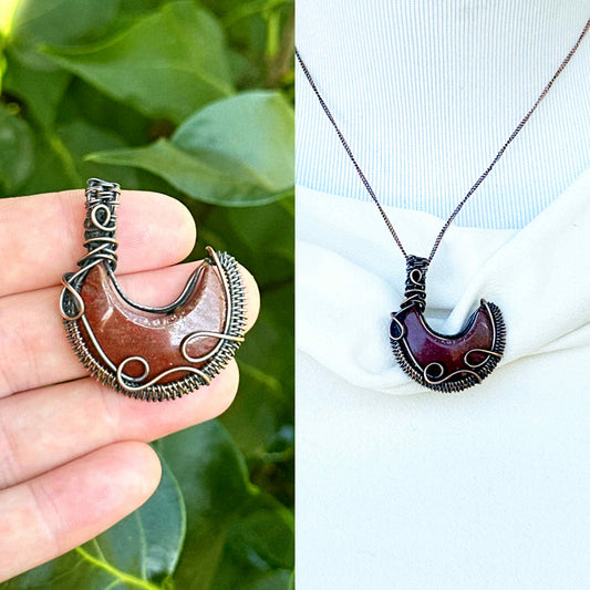 Crescent Moon Jasper Crystal Copper Pendant