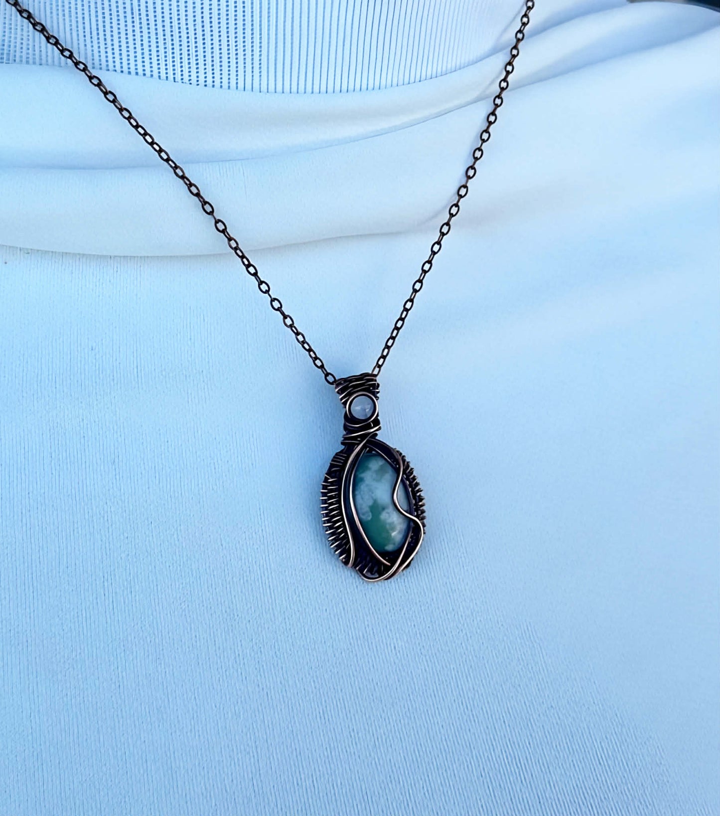 Mini Peace Jade & Clear Quartz Crystal Copper Pendant