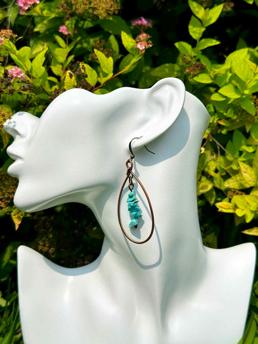 Turquoise Crystal Copper Hoops