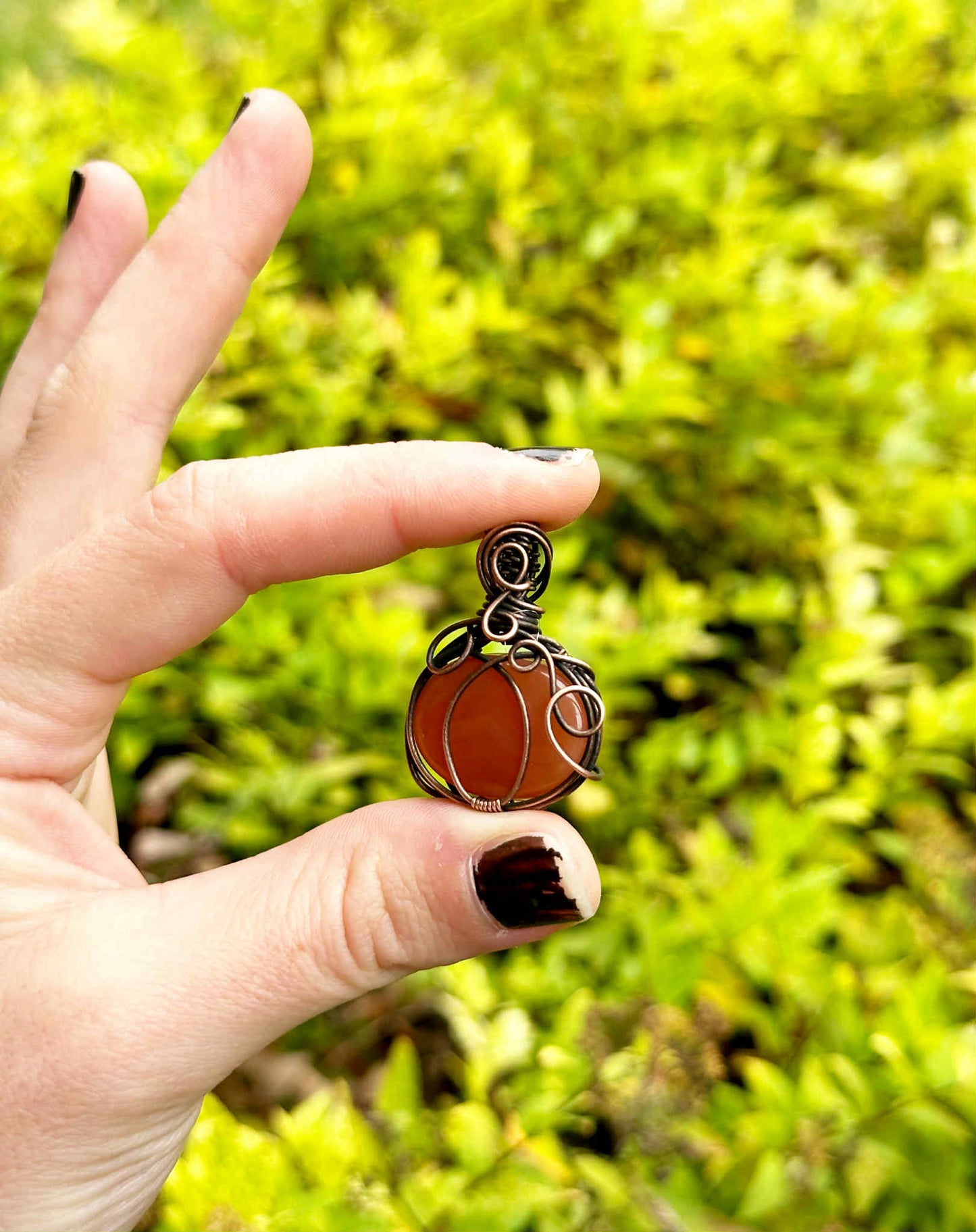 Pumpkin Orange Calcite Crystal Copper Pendant