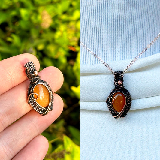 Mini Orange Calcite Crystal Copper Pendant