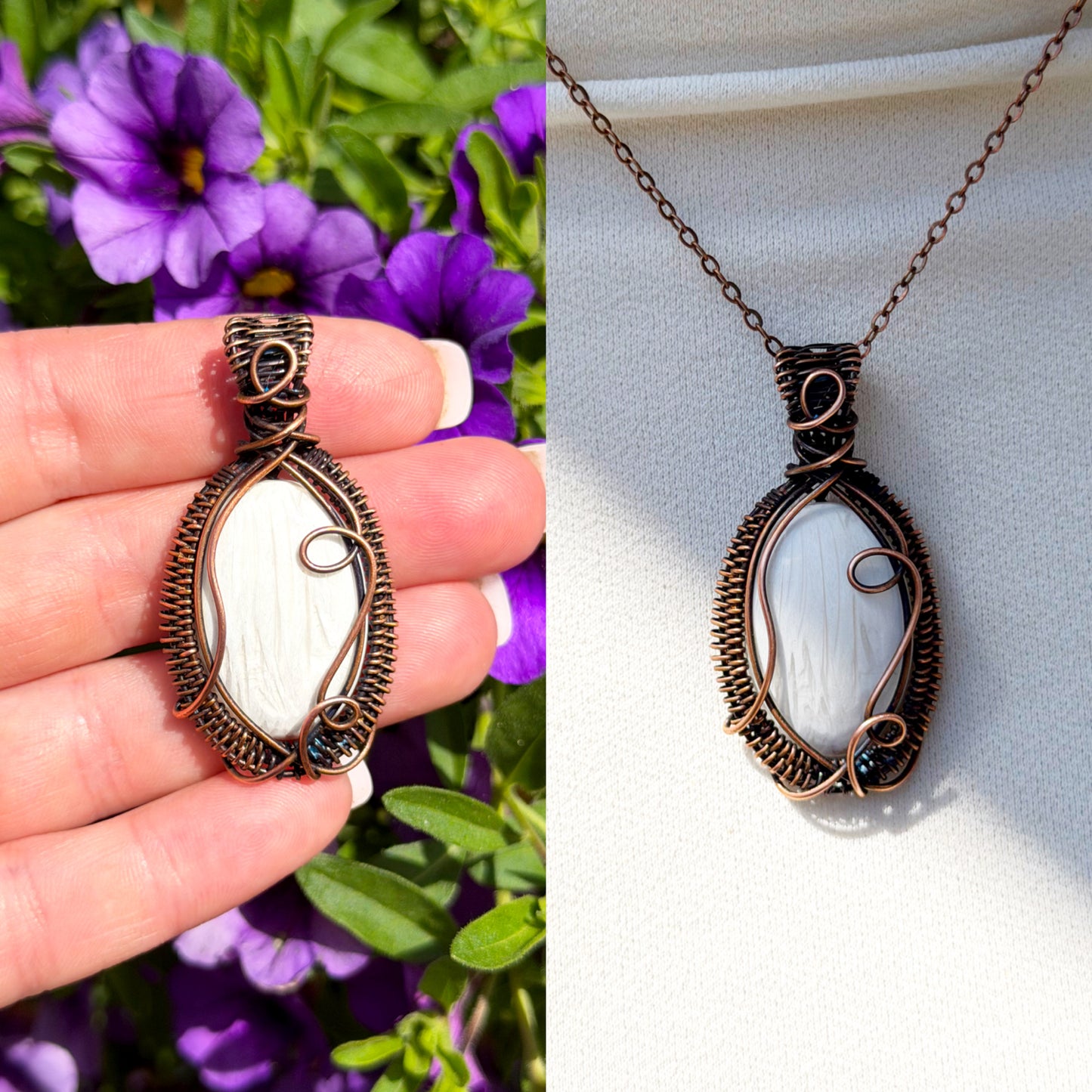 White Stichtite Crystal Copper Pendant
