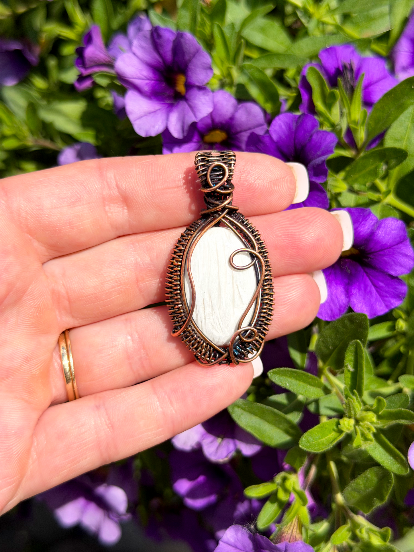 White Stichtite Crystal Copper Pendant