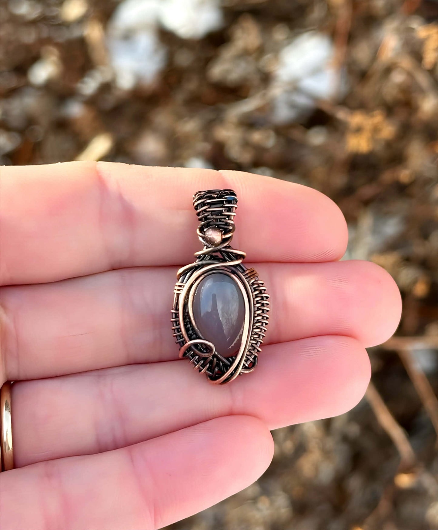 Mini Grey Quartz Crystal Copper Pendant