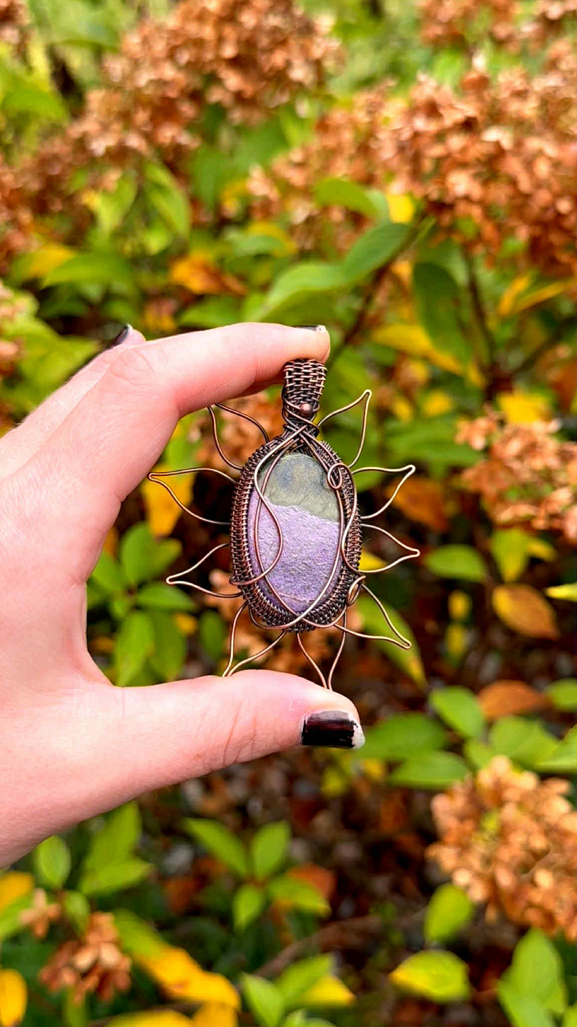 Sunflower Purple Stichtite Crystal Copper Pendant