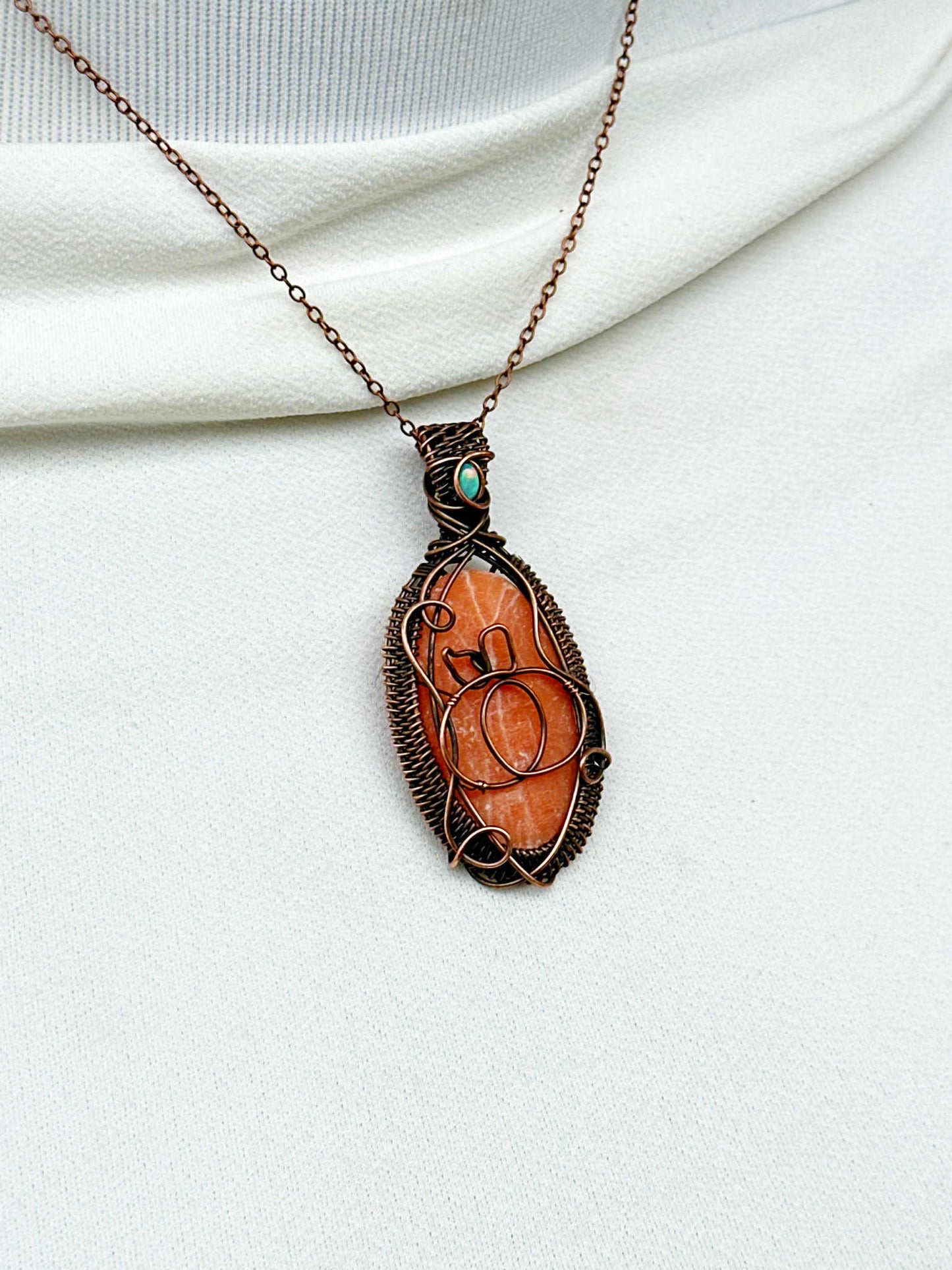 Pumpkin Orange Calcite & Opal Crystal Copper Pendant