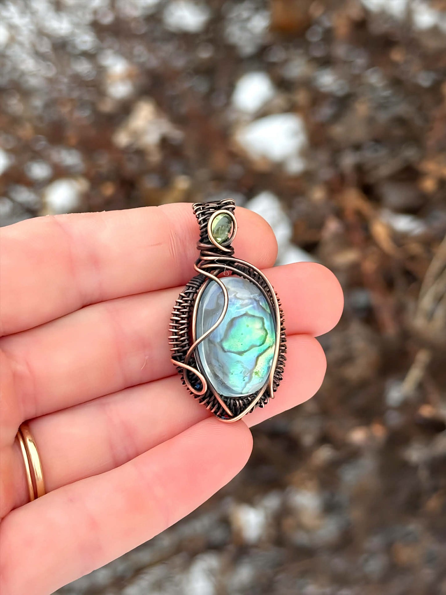 Abalone Shell & Tourmaline Accent Crystal Copper Pendant