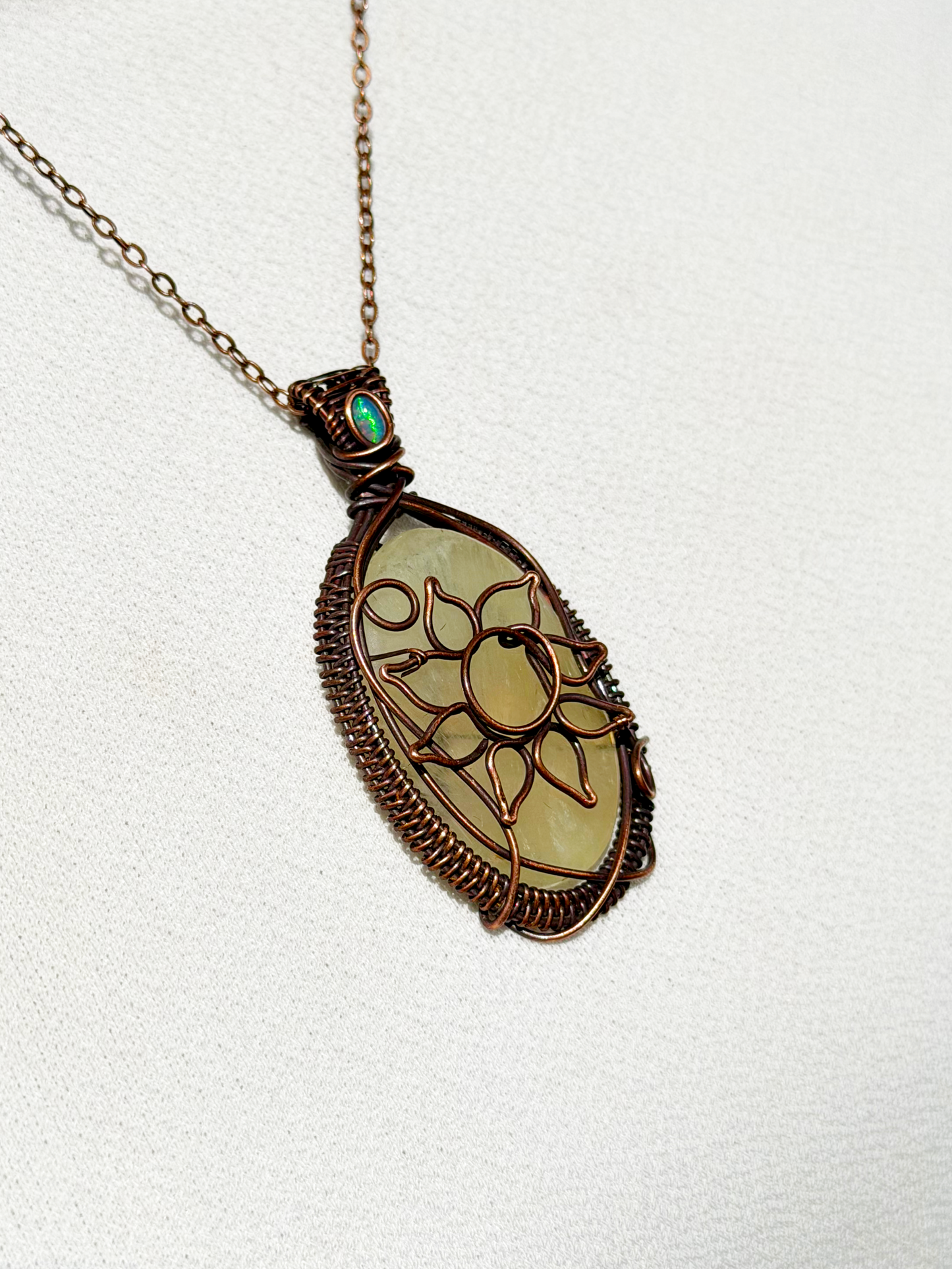 Sun Prehnite Crystal Copper Pendant