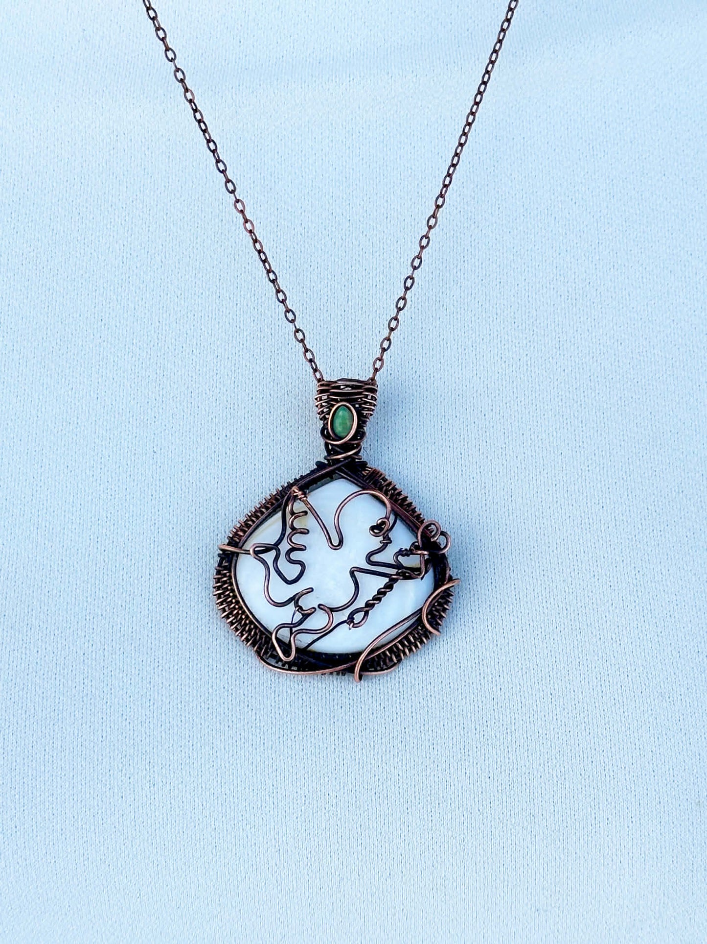 Cupid Mother of Pearl & Opal Accent Crystal Copper Pendant