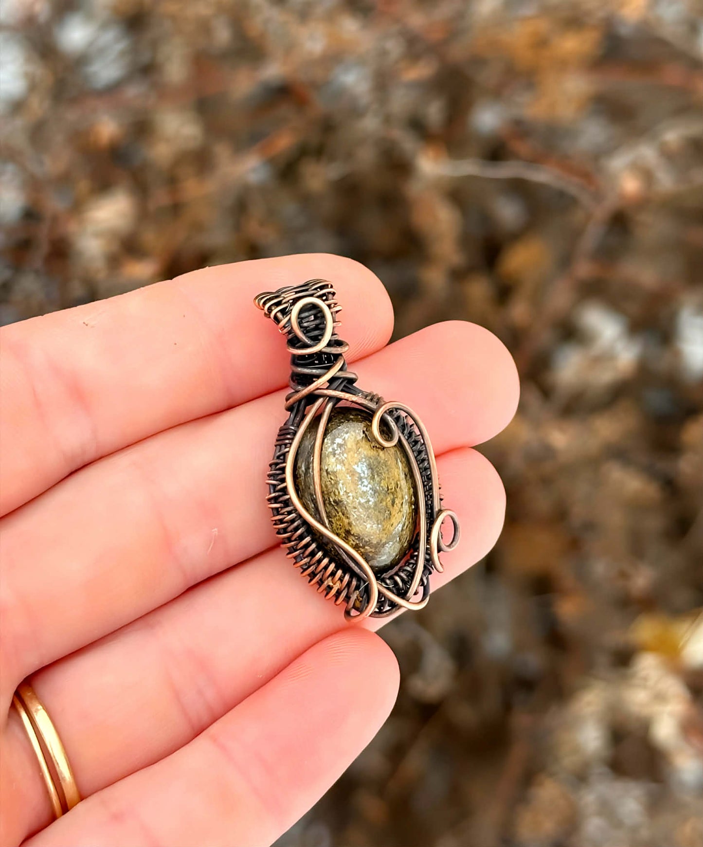 Mini Bronzite Accent Crystal Copper Pendant