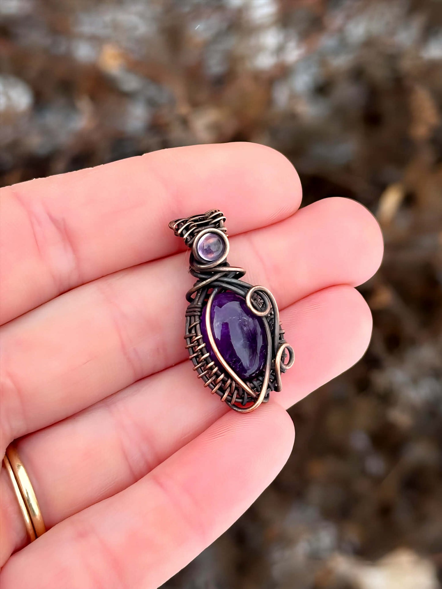 Mini Amethyst & Amethyst Accent Crystal Copper Pendant