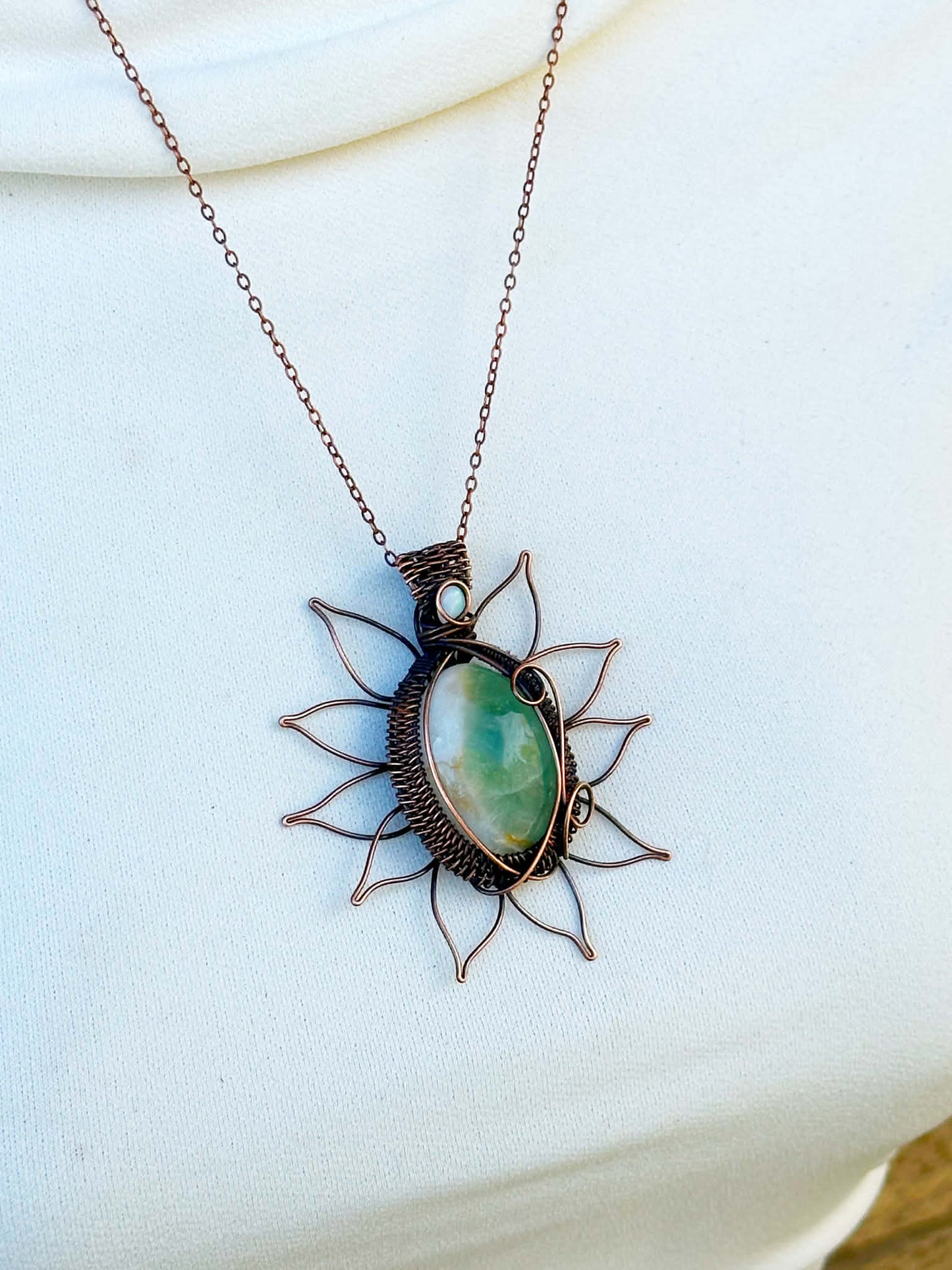 Sunflower Chrysoprase & Opal Accent Crystal Copper Pendant