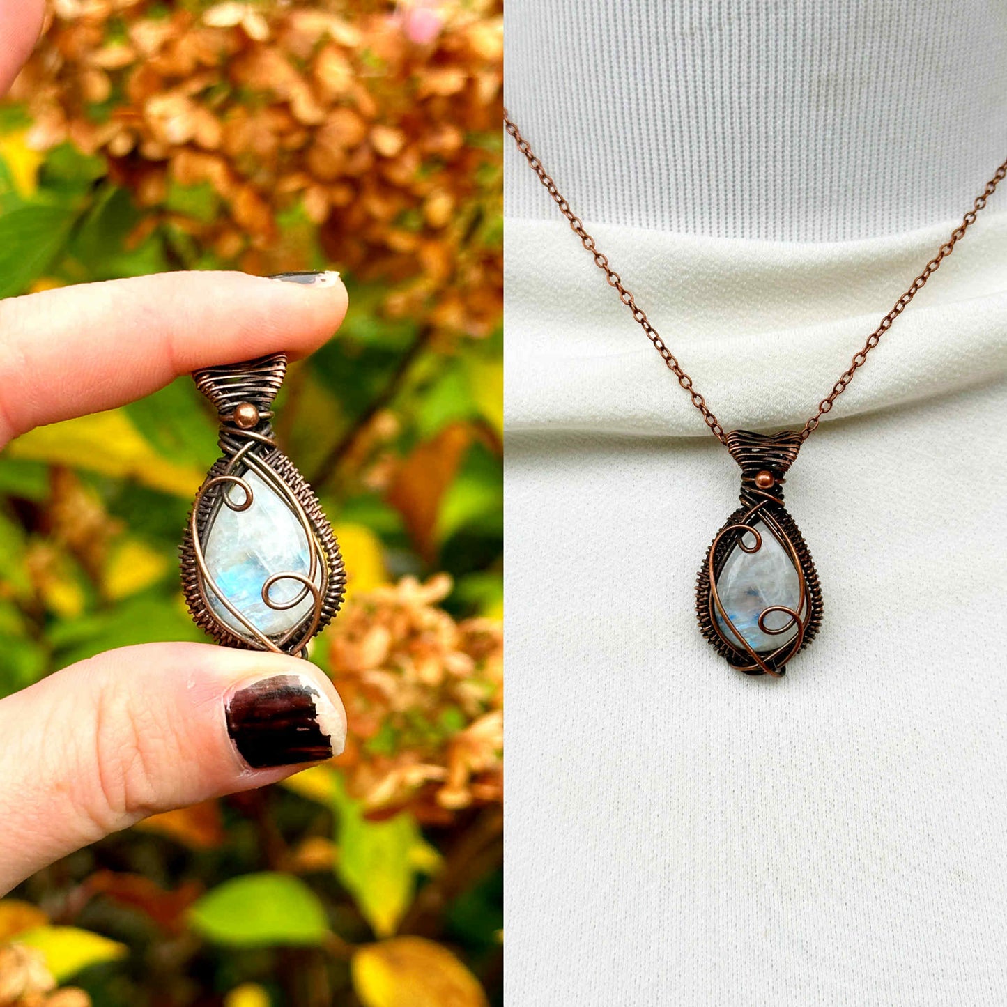 Mini Rainbow Moonstone Crystal Copper Pendant