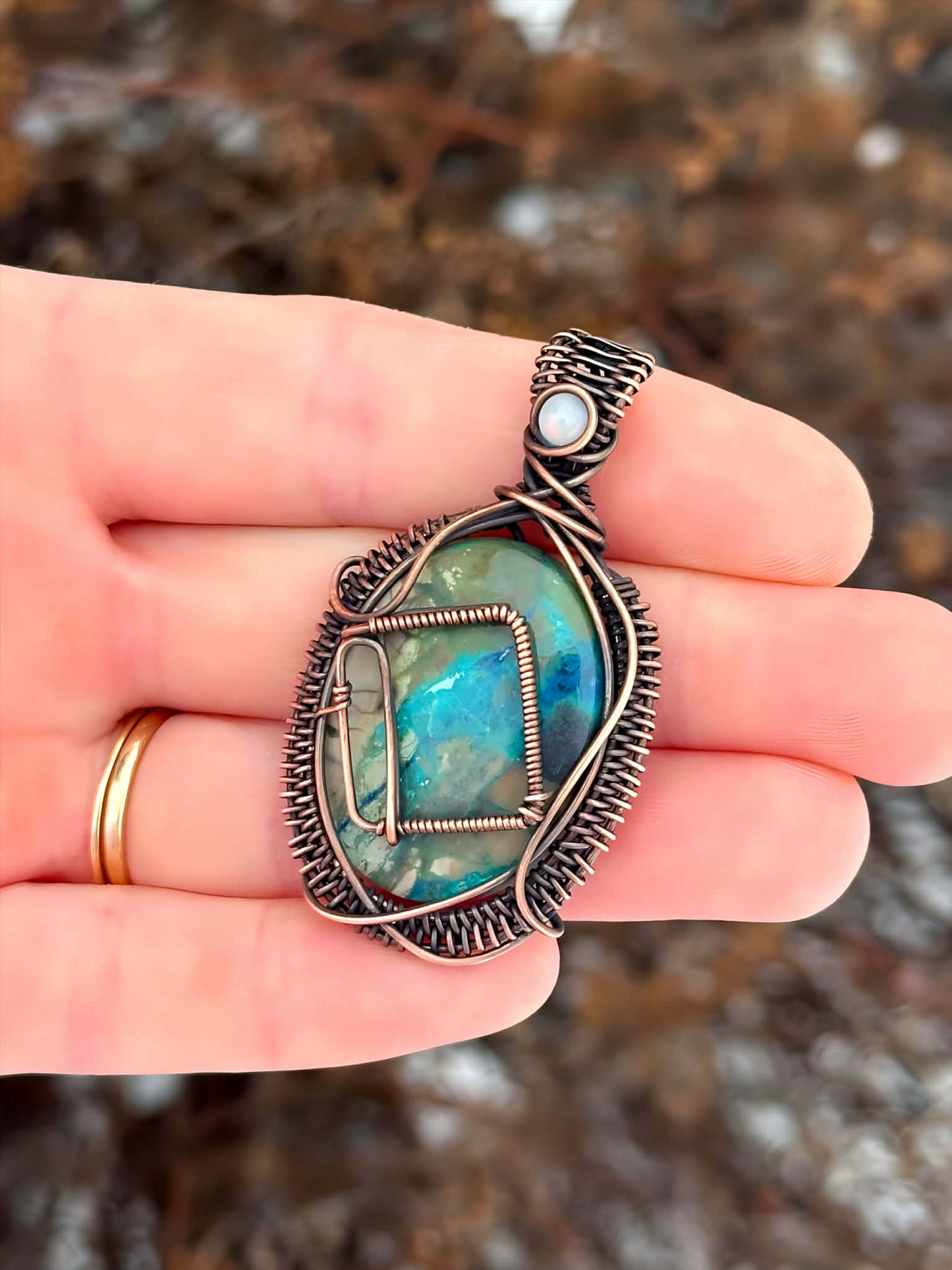 Novel Chrysoprase & Opal Crystal Copper Pendant