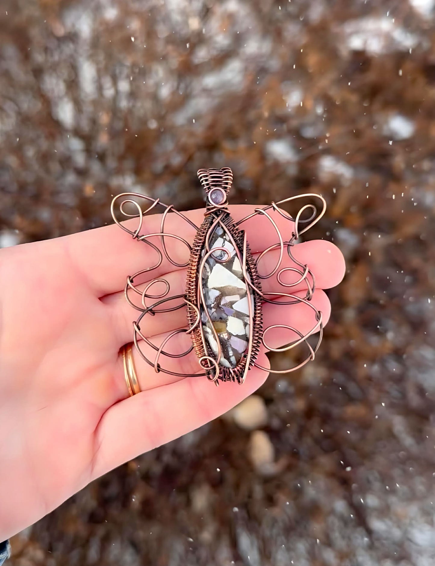 Butterfly Tiffany Copper & Amethyst Accent Crystal Copper Pendant