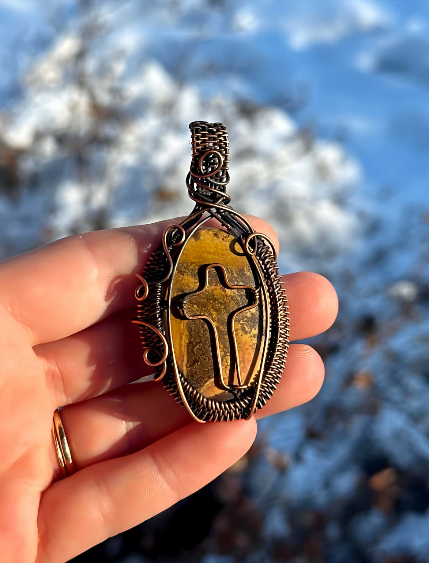 Cross Pictured Jasper Crystal Copper Pendant