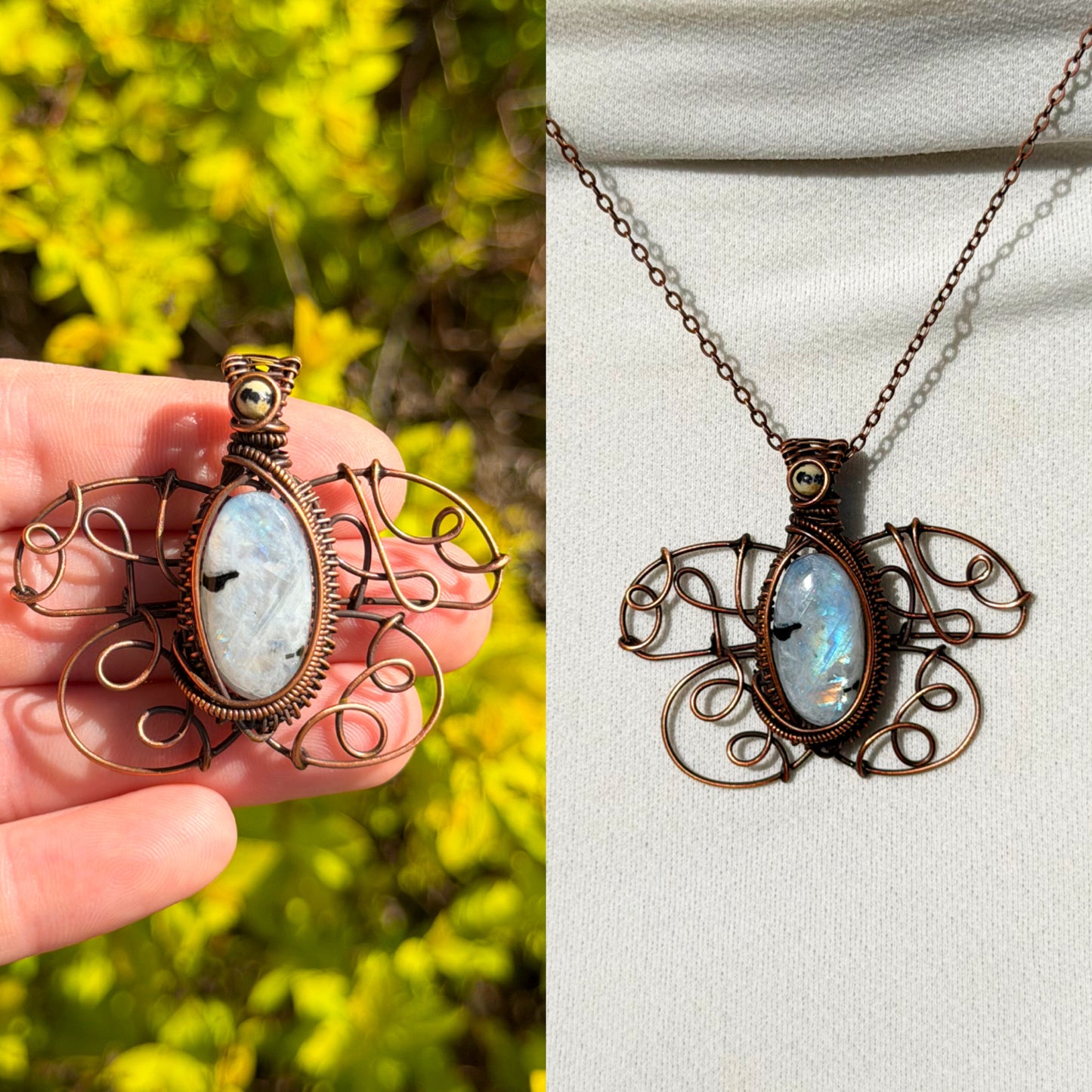 Polyphemus Moth Rainbow Moonstone & Zebra Jasper Accent