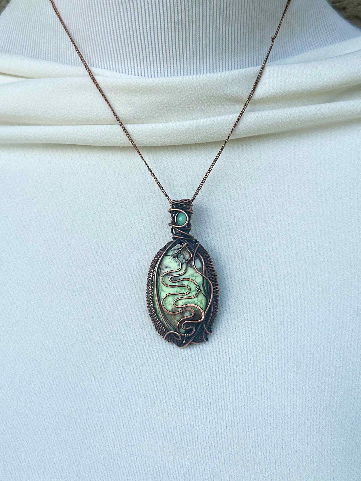 Serpent Chrysoprase & Opal Crystal Copper Pendant