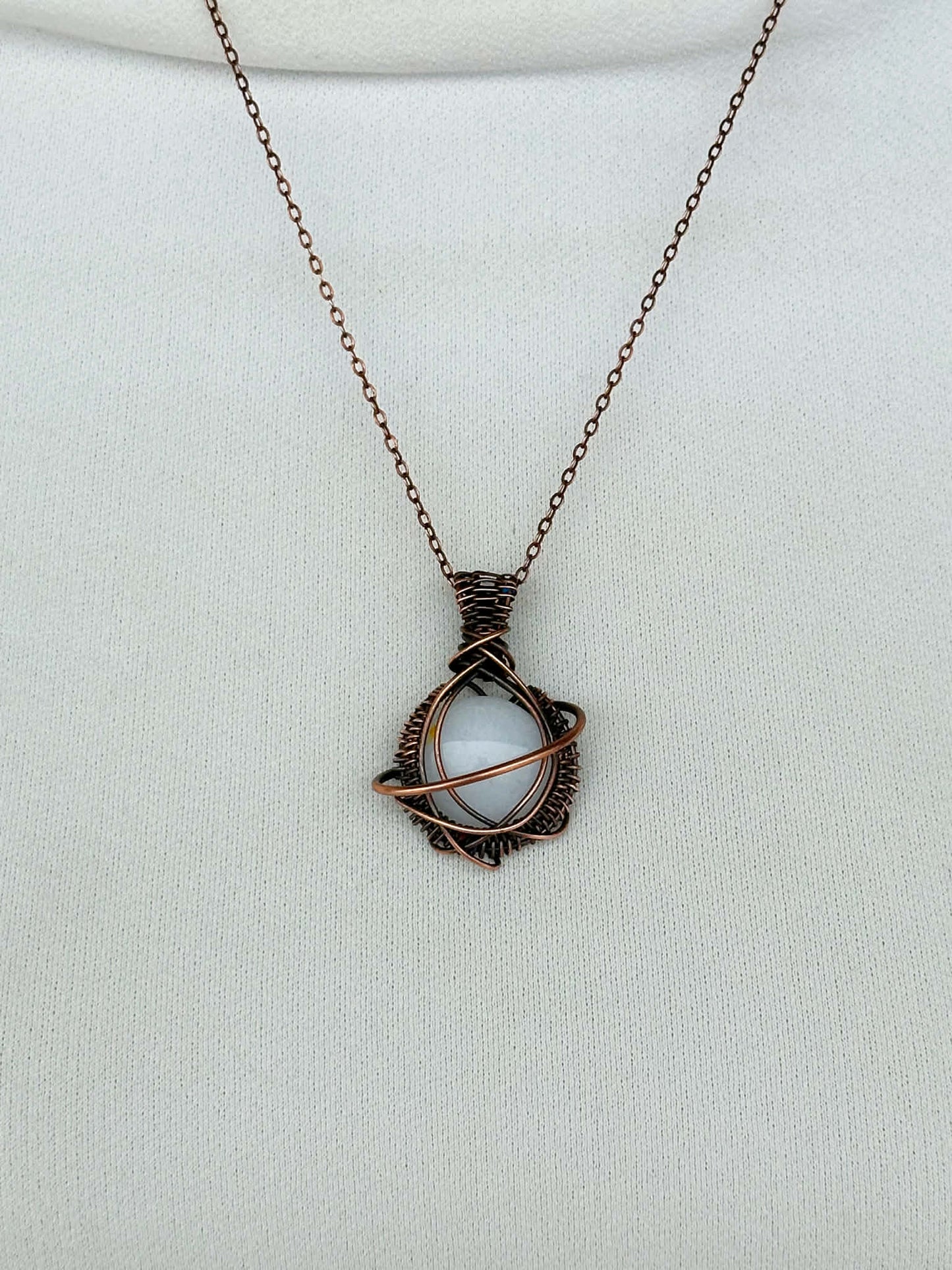 Planet Saturn White Jade Crystal Copper Pendant