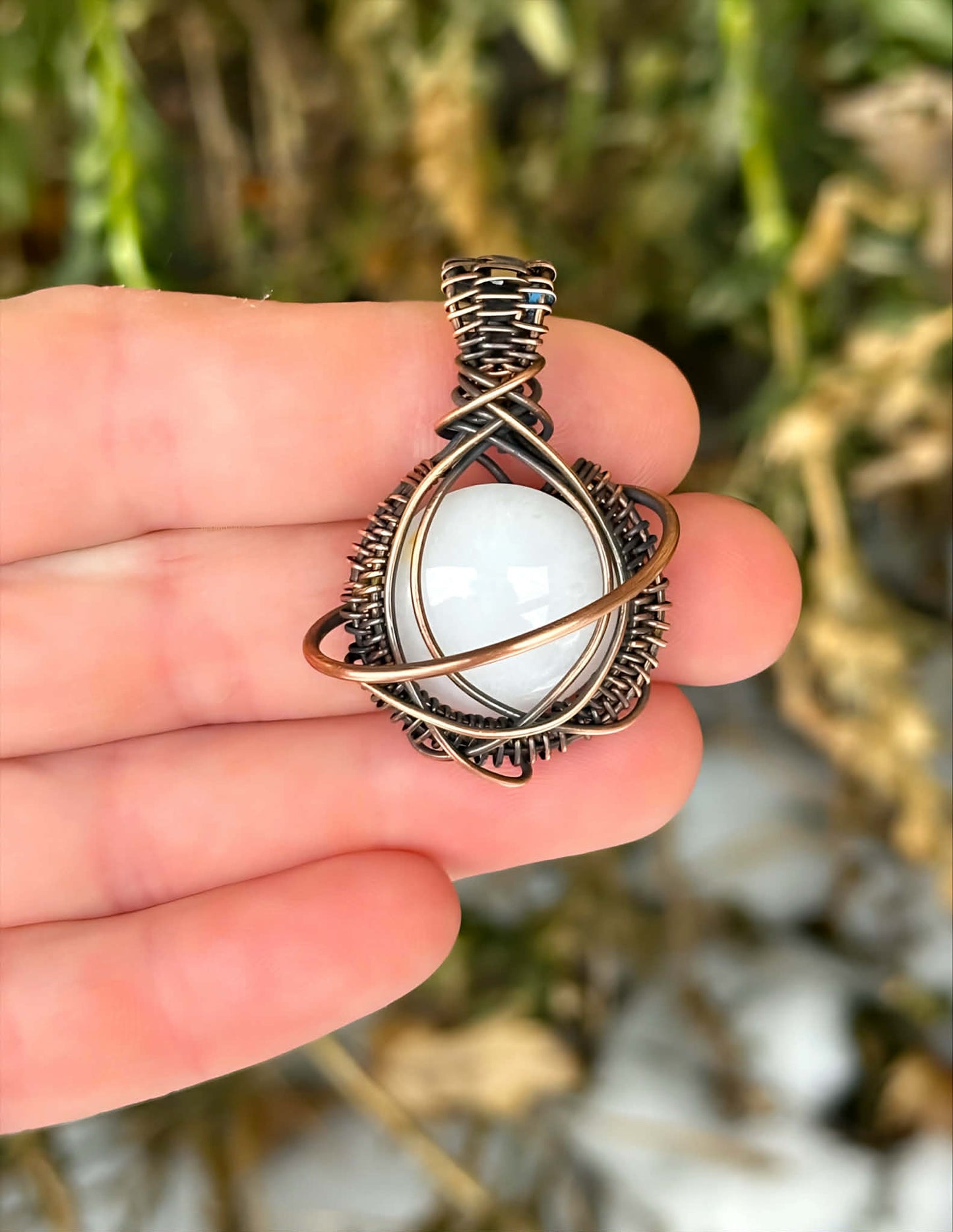 Planet Saturn White Jade Crystal Copper Pendant