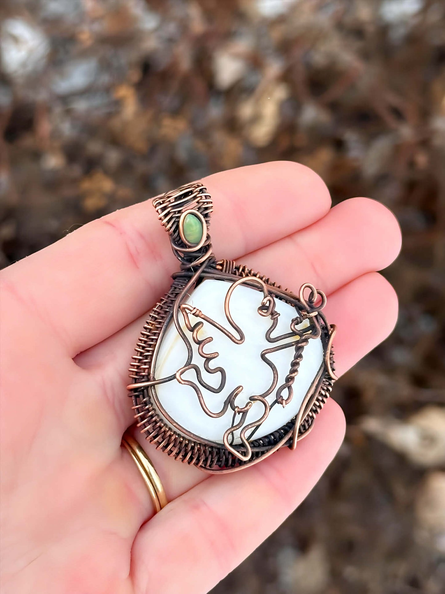Cupid Mother of Pearl & Opal Accent Crystal Copper Pendant
