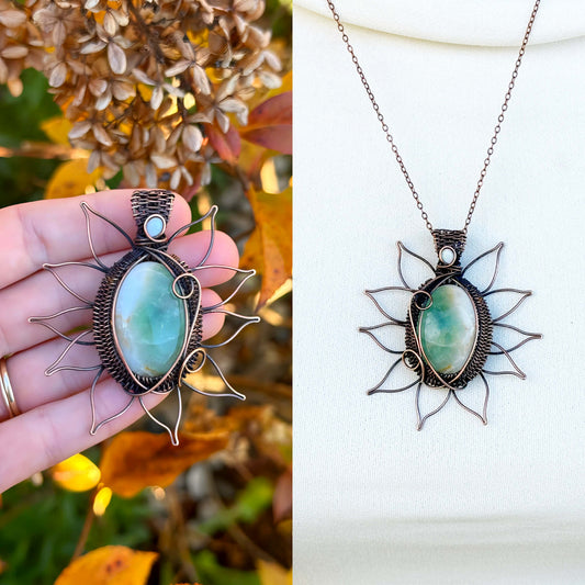 Sunflower Chrysoprase & Opal Accent Crystal Copper Pendant