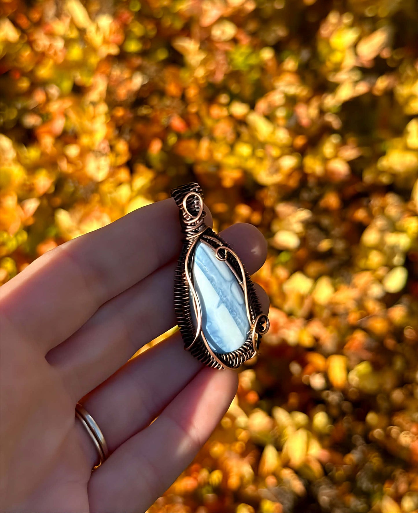 Blue Opal Crystal Copper Pendant