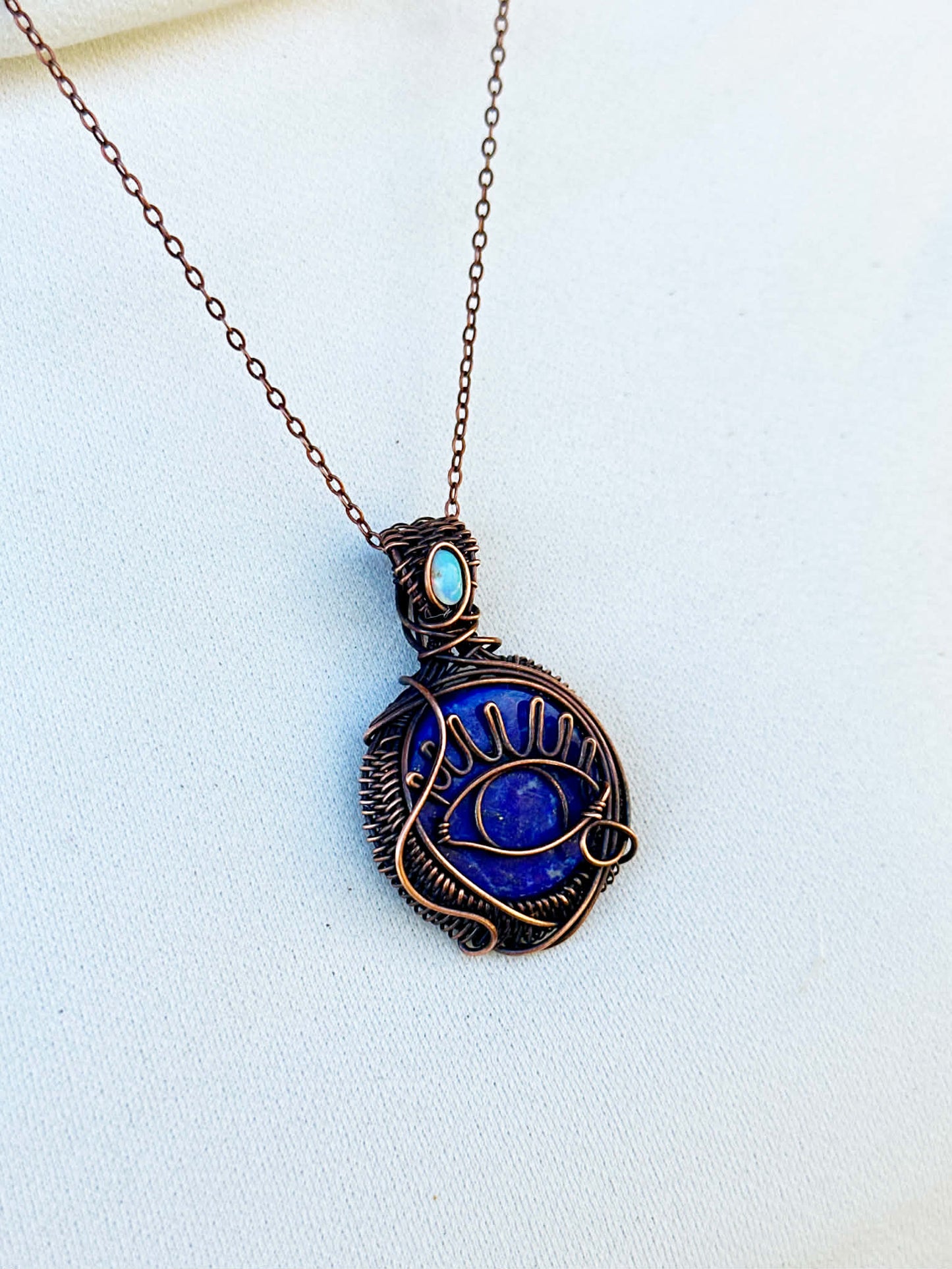 Evil Eye Lapis & Opal Crystal Copper Pendant