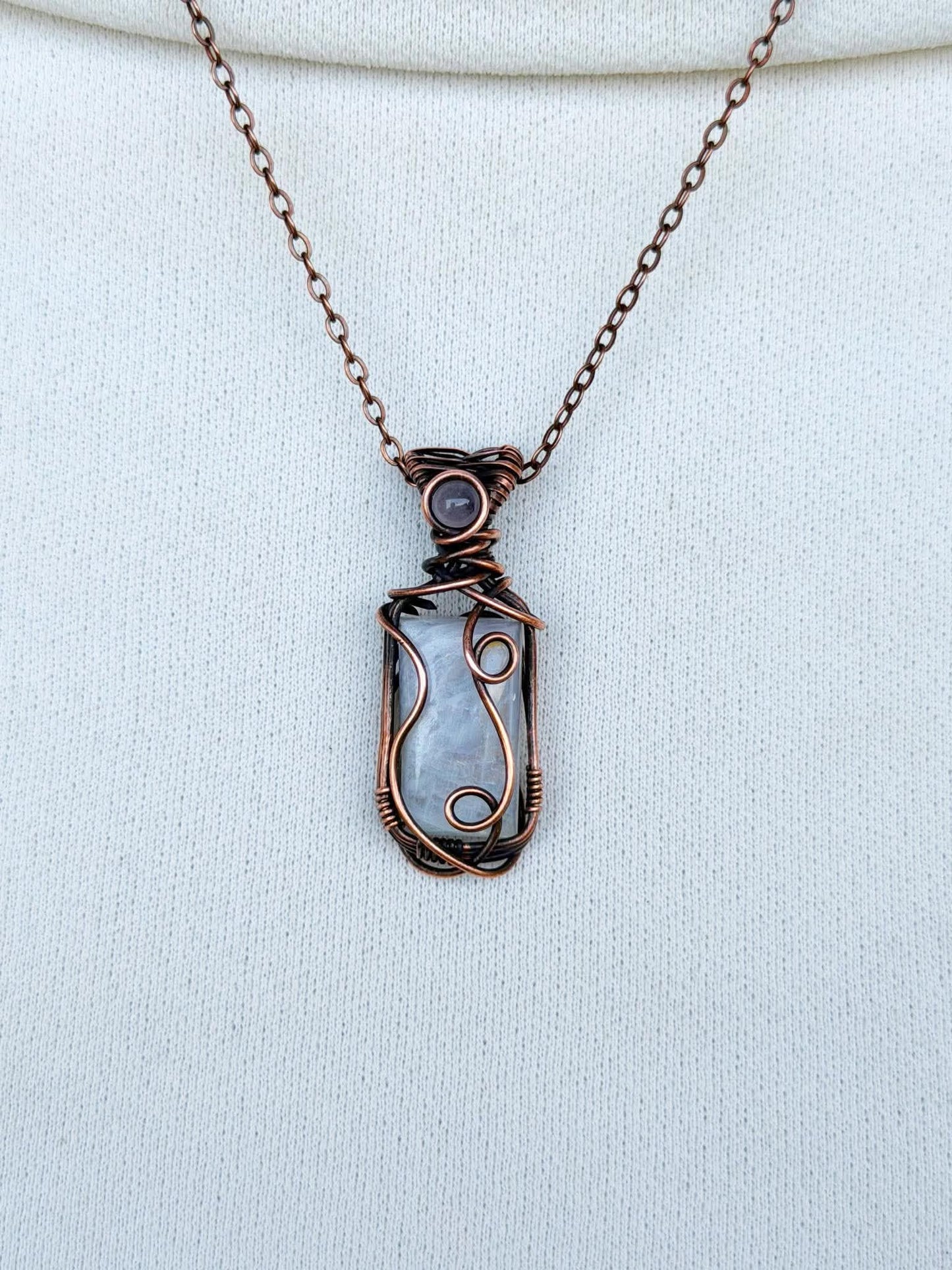 Mini Rainbow Moonstone Crystal Copper Pendant