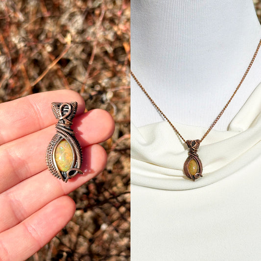 Mini Opal Crystal Copper Pendant