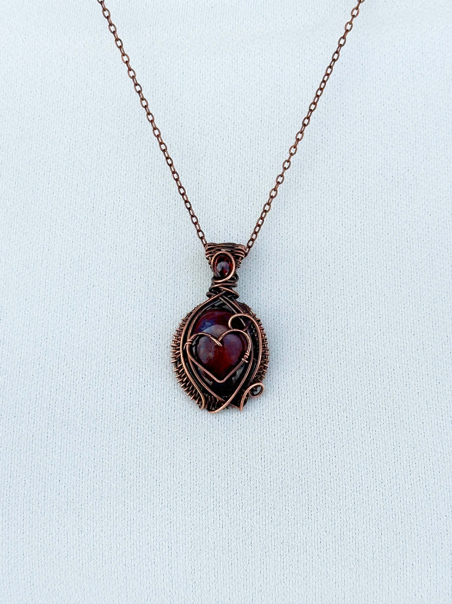 Heart Bloodstone & Garnet Accent Crystal Copper Pendant