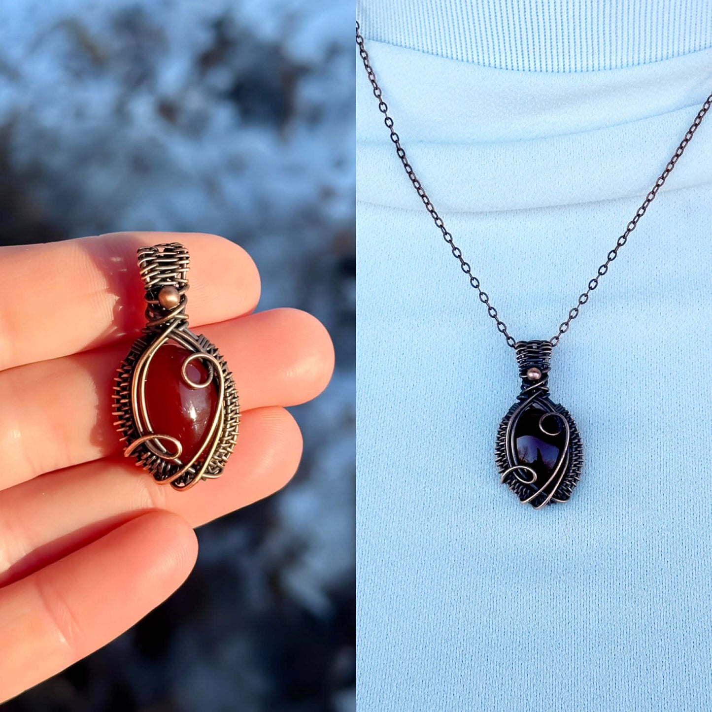 Mini Red Onyx Crystal Copper Pendant