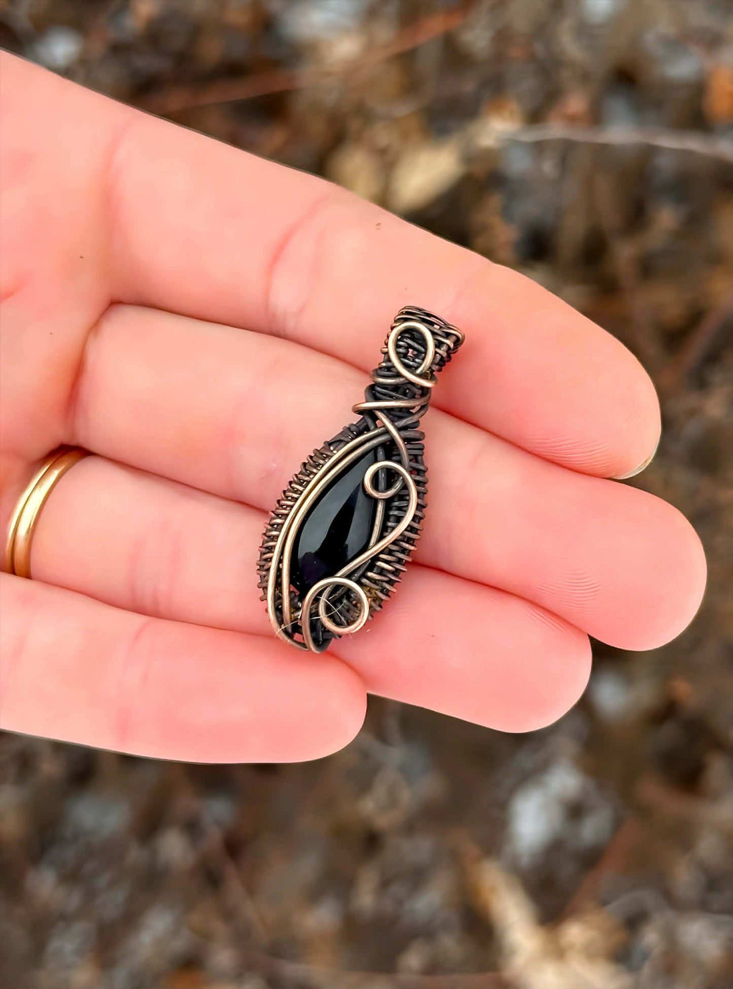 Mini Black Onyx Crystal Copper Pendant