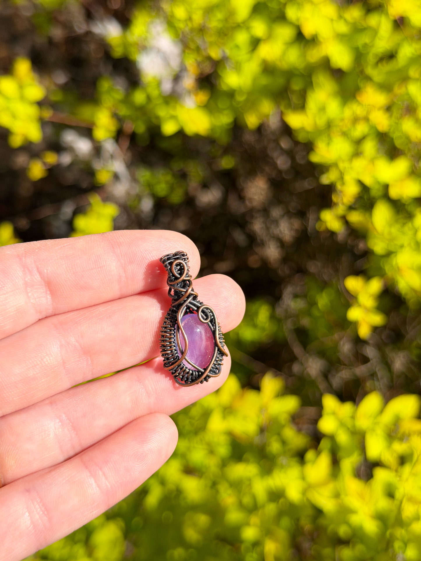 Mini Lavender Quartz Crystal Copper Pendant