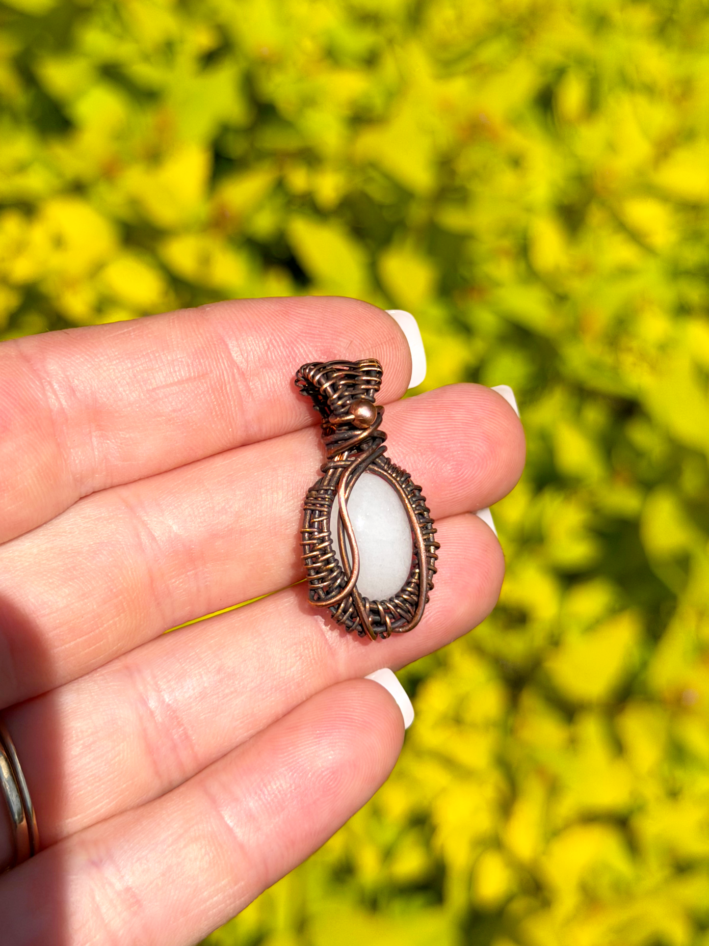 Mini White Jade Crystal Copper Pendant
