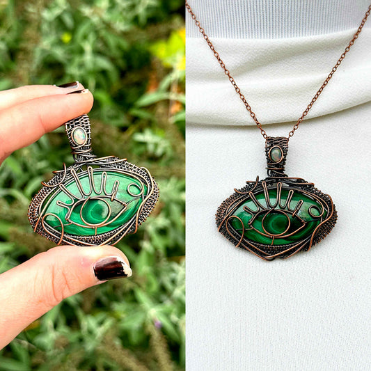 Evil Eye Malachite & Opal Accent Crystal Copper Pendant