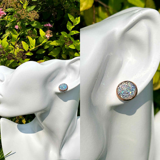 Silver Druzy Crystal Copper Earrings