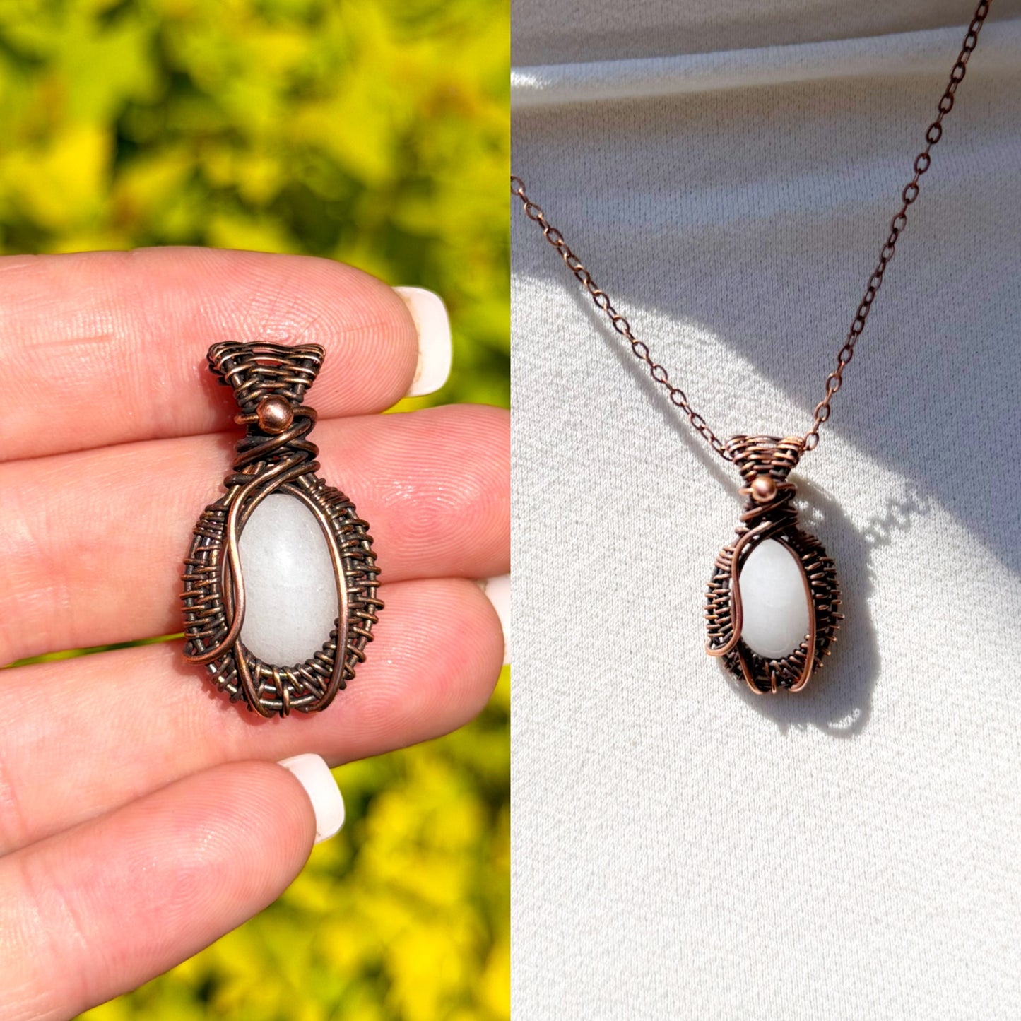 Mini White Jade Crystal Copper Pendant