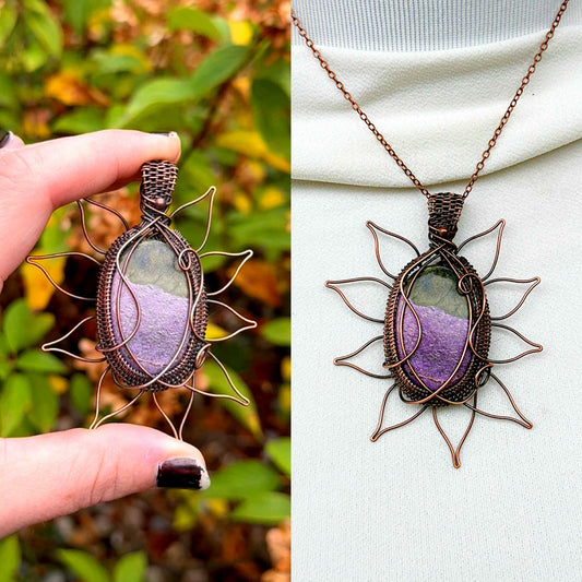 Sunflower Purple Stichtite Crystal Copper Pendant