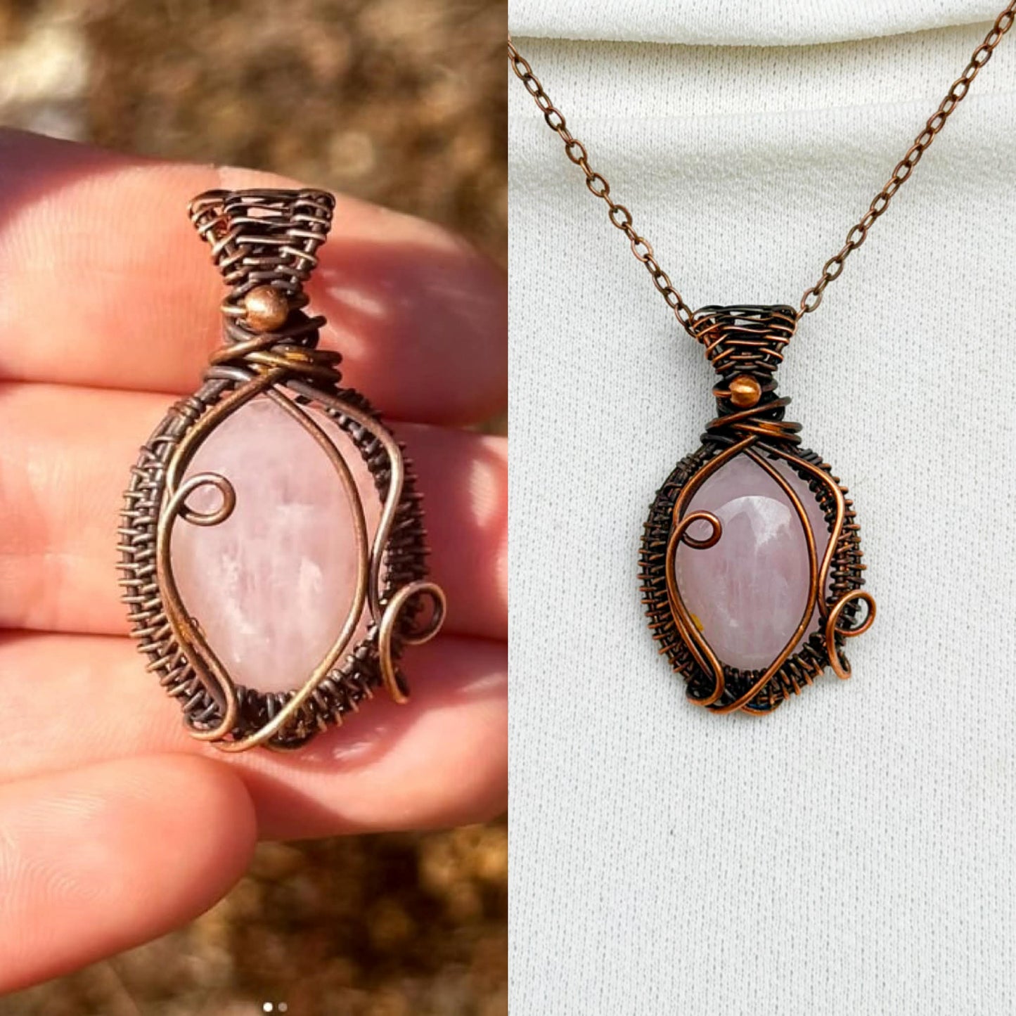 Rose Quartz Crystal Copper Pendant