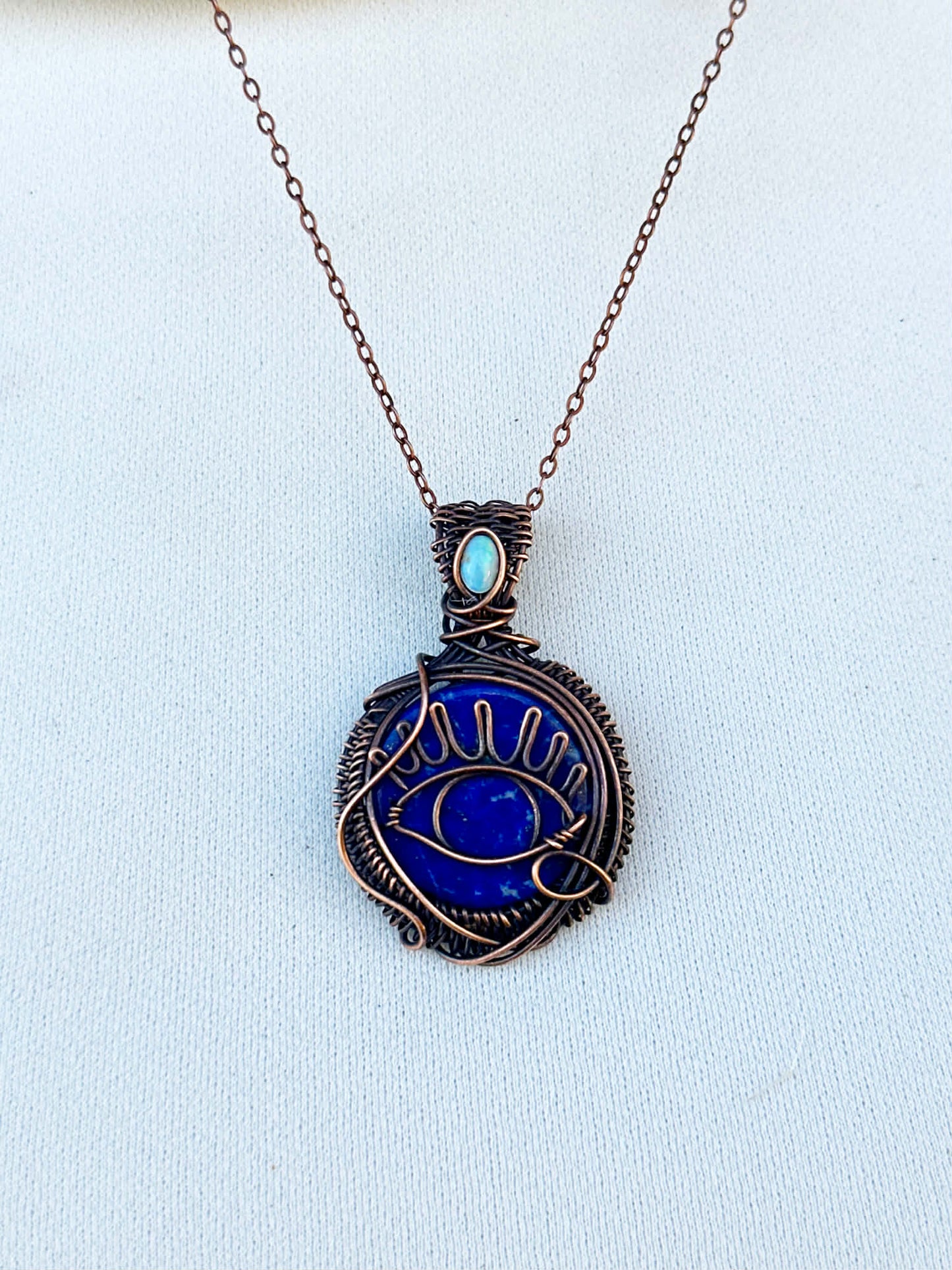 Evil Eye Lapis & Opal Crystal Copper Pendant