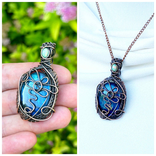 Dragon Fly Labradorite Crystal Copper Pendant