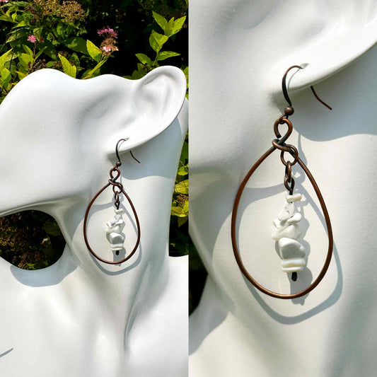 White Howlite Crystal Copper Hoops