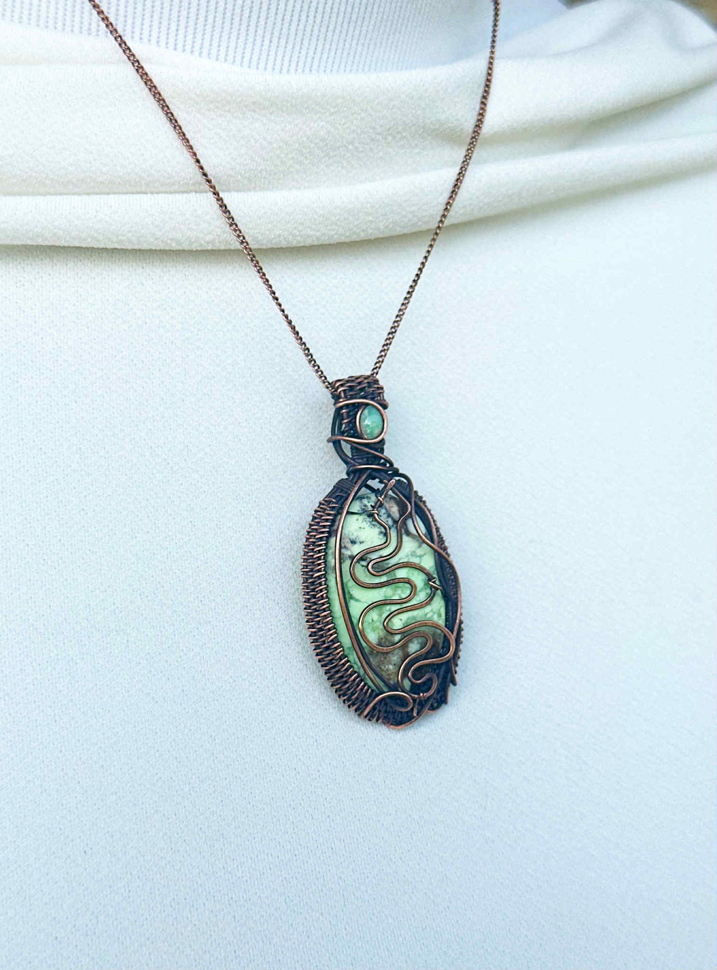 Serpent Chrysoprase & Opal Crystal Copper Pendant