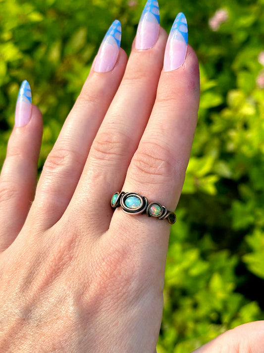Triple Opal Aqua Mist Copper Ring *Size 7.5*